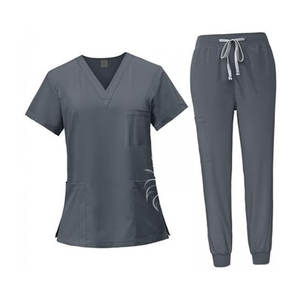 Ropa de trabajo de enfermera de punto lavable a máquina para mujer, conjunto de uniforme con top y joggers para uso hospitalario - Product Image 1