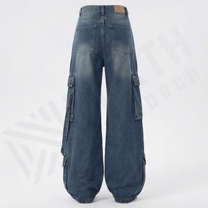 Jeans en denim pour femme, taille haute, coupe large et ample, couleur personnalisable, style vintage, respirant, streetwear, effet vieilli, coupe streetwear, avec nœud - Product Image 2