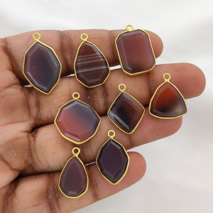 Vente en gros d'agate à bandes pierre précieuse inégale diamant forme lunette pendentif à breloque-pendentif fait main en argent 925 - Product Image 3