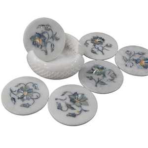 Sous-verres en marbre faits à la main de 4,5 pouces, sous-verres de luxe avec incrustation de nacre pour le café, le thé et le vin - Product Image 6