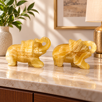 Figurine d'éléphant en pierre de calcite jaune de 10 cm pour la décoration intérieure et la collection de cadeaux