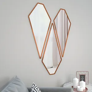Modern Diamond Shape Vanity <b>Mirrors</b> <b>Set</b> of 3 with Copper Color Frame Factory Direct Sale From Manufacturer Wholesale - Product Image 2
