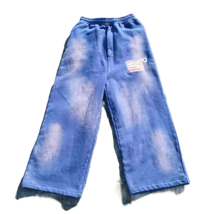 Pantalon de survêtement évasé décontracté en tissu non tissé léger avec impression par sublimation de logo personnalisé, en polyester/coton éponge - Product Image 3