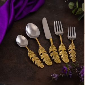 Ensemble de couverts de luxe en métal design feuille couverts écologiques comprenant un couteau fourchette cuillères pour les événements de mariage prix de gros - Product Image 1