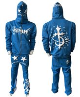 Conjunto de chándal de invierno para hombre 100% algodón Street Wear estilo 3D para Puff Print Rhinestone Full Zip up Hoodie & Flare Sweatpants