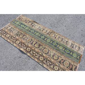 Tapis turc vert et beige vintage 3x6,2 pieds tapis en laine à tissage plat motif patchwork support en Latex pour décorations de salon - Product Image 4