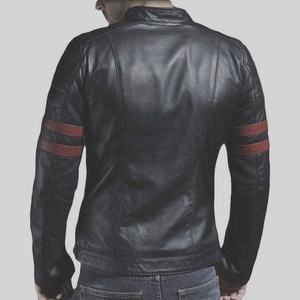 Real Leather Sheepskin Aniline Zipper Gatsby Black Men <b>Biker</b> <b>Jacket</b> with Quilted Black Lining and Inside Outside Pockets - Product Image 2