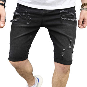 Parche bordado con apliques, ninguno, pantalones cortos de mezclilla holgados elásticos, pantalones vaqueros de gran tamaño, pantalones cortos de mezclilla desgastantes con lavado ácido para hombres - Product Image 2