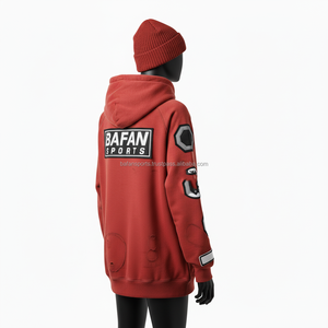 Sweat à capuche surdimensionné pour femme GSM Cotton Fleece Soft Touch Red Color 3D Embroidery Custom Logo Streetwear Style Women basics Hoodies - Product Image 5