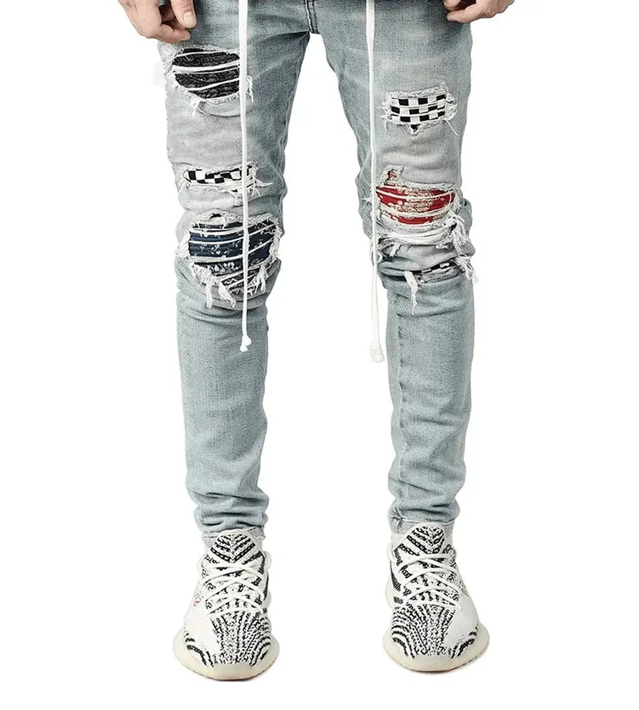 New Stylish Slim Fit Ripped Feet Pants Plus Size Hip Hop DenimTrousers Printed Paint Men's Jeans tapered