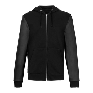 Sudaderas con Capucha de Forro Polar de Algodón Hechas a Medida para Hombre, Sudadera Informal de Corte Regular con Mangas de Cuero, Lisa Teñida - Product Image 1