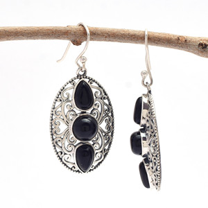 Poire et ronde coupe naturelle noir Onyx pierre précieuse 925 en argent Sterling crochet boucles d'oreilles à la main lunette ensemble goutte boucle d'oreille bijoux pour les femmes - Product Image 4