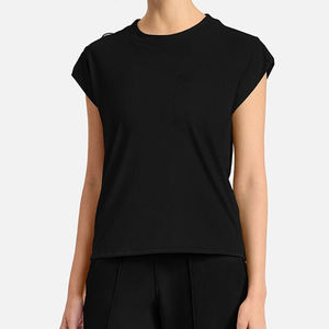 เสื้อสแปนเด็กซ์แขนสั้นสำหรับผู้หญิงผ้าสแปนเด็กซ์แห้งเร็วสีดำมีกระเป๋าหน้าอก - Product Image 1