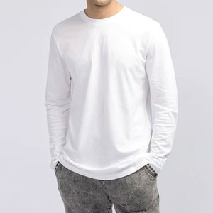 Camisetas de tela de algodón básicas de color sólido con cuello redondo ajustadas de manga larga personalizadas con logotipo - Product Image 3