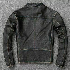 Men Biker Genuine Leather Jacket <b>Zipped</b> Motorbike Style Leather Coat High Quality Customized Embroidered Brand New 2025 Jackets - Product Image 5
