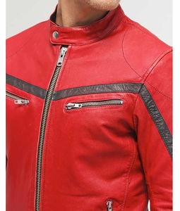 Vestes de moto en cuir rouge pour hommes haute qualité 100% veste de motard en cuir de mouton pur parfait pour toutes les saisons veste en cuir - Product Image 6