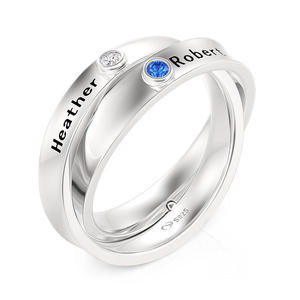 Anello Personalizzato Jeulia con Nome e Pietra Portafortuna a Doppio Cerchio per Anniversario di Fidanzamento - Product Image 2