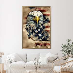 Impression sur toile de drapeau américain, œuvre d'art moderne, décoration murale imprimée à plat, encadrée en or - Product Image 1