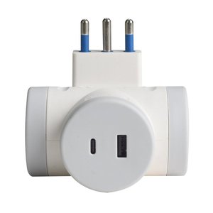Adattatore con spina 16A 2 prese italiane universali 10A/16A Schuko con 1 USB 2.4A e 1 USB C 3A 5V ricarica rapida salvaspazio- - Product Image 3