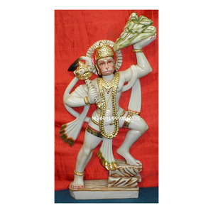 Escultura del Señor Hanuman Ji en mármol blanco hecho a mano, con acabado fino, ideal para uso doméstico y para el culto en templos. - Product Image 1