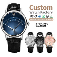 Relojes Mecánicos Personalizados de Fábrica OEM ODM, 8215 Automático, Complicación Retrograda, Calendario, Esfera con Efecto Rayos de Sol, Acero Inoxidable 316L
