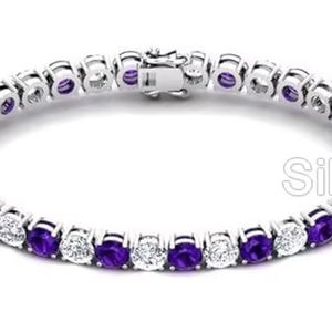 Pulsera de Plata de Ley 925 con Amatista Natural, Gema de Febrero, Brazalete Hecho a Mano - Product Image 1