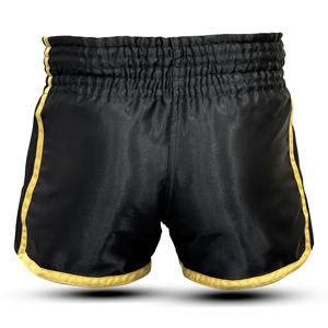 Pantalones cortos Muay Thai Satén dorado negro con bordado tailandés tradicional Estiramiento de alta calidad Ligero Transpirable - Product Image 4