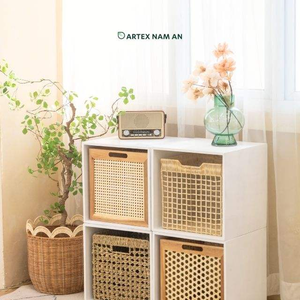 Panier en rotin décoratif avec cadre en bois, rangement durable pour le salon et la chambre à coucher - Product Image 6