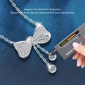 Collar con Colgante de Moissanita con Diseño de Flor y Lazo, Color D VVS, Cadena de Plata de Ley 925, Moderno, para Compromiso - Product Image 5