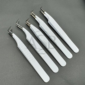Pinzas de pestañas profesionales, gancho de 90 grados, volumen japonés, acero inoxidable sostenible, pinzas blancas y negras, extensión de pestañas - Product Image 6