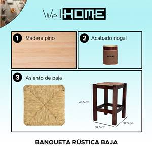 Panca Rustica in Legno WELL HOME con Finitura Noce 32.5x32.5x48.5 cm per Uso Esterno - Product Image 2