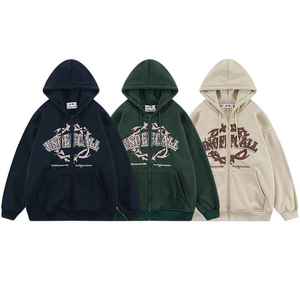 Pull personnalisé avec fermeture éclair complète brodé et épais sweat à capuche uni de haute qualité - Product Image 2