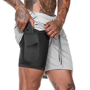 Short de sport double couche respirant à séchage rapide, short décontracté à mèche de corde réglable, short de fitness pour homme Bienvenue OEM - Product Image 6