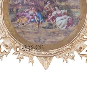 Cadre de tenture mural décoratif vintage en laiton doré élégant avec des œuvres d'art de campagne classiques ornées d'un design rond décor à la maison - Product Image 2