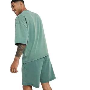 Ensemble 2 pièces de mode estivale oversize en coton respirant, t-shirt à manches courtes délavé à l'acide et short, tenue de sport décontractée, vêtements pour homme - Product Image 3