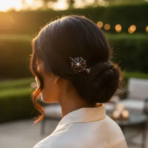 Boucles d'oreilles pendantes en argent 925 avec fleur de grenat pour femmes, plaquées or avec perle, diamant et moissanite pour mariages et fêtes - Product Image 3