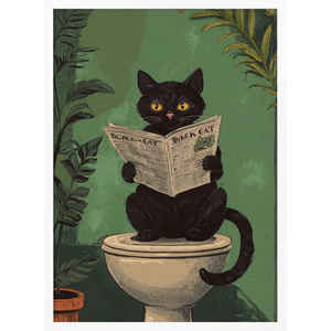 Siège de toilette pour chat en bois avec motif de chat lisant un journal imprimé numériquement - Product Image 5