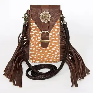 Bolsa de couro genuíno feminina, bolsa ocidental para celular, bolsa de couro para celular, capas para cabelos por atacado