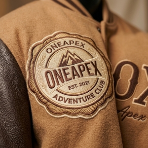 Blouson Bomber Homme Personnalisé en Laine Marron et Cuir avec Manches en Cuir, Style Universitaire, Patch Brodé, OEM - Product Image 4
