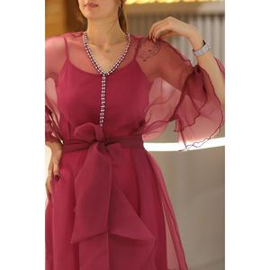Abito da sera in Tulle in tessuto Organza da donna con dettagli in pietra matrimonio abito Mevlüt - Product Image 3