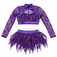Ensemble de danse pour femmes, violet métallisé scintillant, design personnalisable, léger, de haute qualité, élégant, dentelle, paillettes, pour adultes