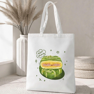 Bolsa de Mano Tet con Estampado de Banh Chung, 33x38cm, Lona Cuadrada, Bolsa de Viaje Informal - Product Image 1