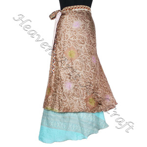 Boho กระโปรงผ้าไหมหลากสีสำหรับผู้หญิง, กระโปรงคลุมผ้าส่าหรีผ้าไหมหลากสีใส่สบายใส่ในฤดูร้อนสไตล์ฮิปปี้ไซส์ฟรีไซส์ยิปซี - Product Image 6