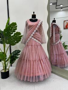 Neuer Designer exklusivster Twill Organza Faden mit Sequenz Stickerei Arbeit Lehenga <span class=keywords><strong>Saree</strong></span> Rüschen drapiert <span class=keywords><strong>Saree</strong></span> für Frauen - Product Image 4