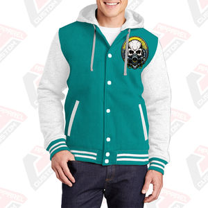 Chaqueta Varsity cálida y elegante para hombre con capucha 100% algodón polar bordado Technics Digital impreso liso teñido para invierno - Product Image 6