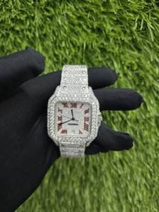 Montre de luxe pour homme Hip Hop avec moissanite VVS sertie, cadran à chiffres romains, testeur de diamant, boîtier carré, vente en gros disponible - Product Image 1