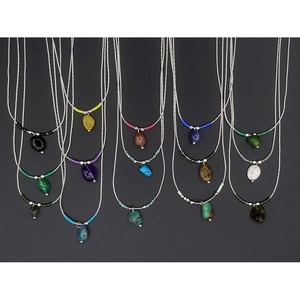 Colliers pendentifs élégants en argent plaqué, style bohème, avec pierres colorées, pour la revente - Product Image 1