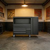 Coffre à outils personnalisable de 56 pouces |   8 tiroirs + 2 armoires latérales + armoire supérieure, conception modulaire pour garage