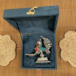 DIYA en argent plaqué, forme paon, avec incrustations de pierres - Product Image 2