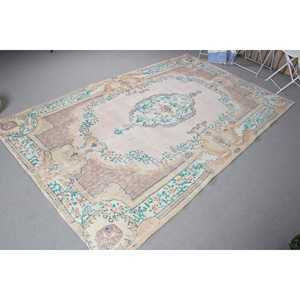 Turkish Rug, Large 5.4x8.8 ft Vintage Rug, <b>Brown</b> Blue Camouflage <b>Wool</b> Rug - Product Image 3